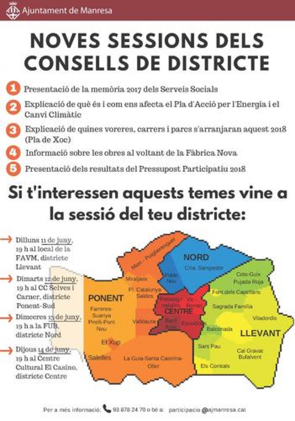 L'Ajuntament convoca els plenaris dels Consells de Districte i convida la ciutadania a participar-hi
