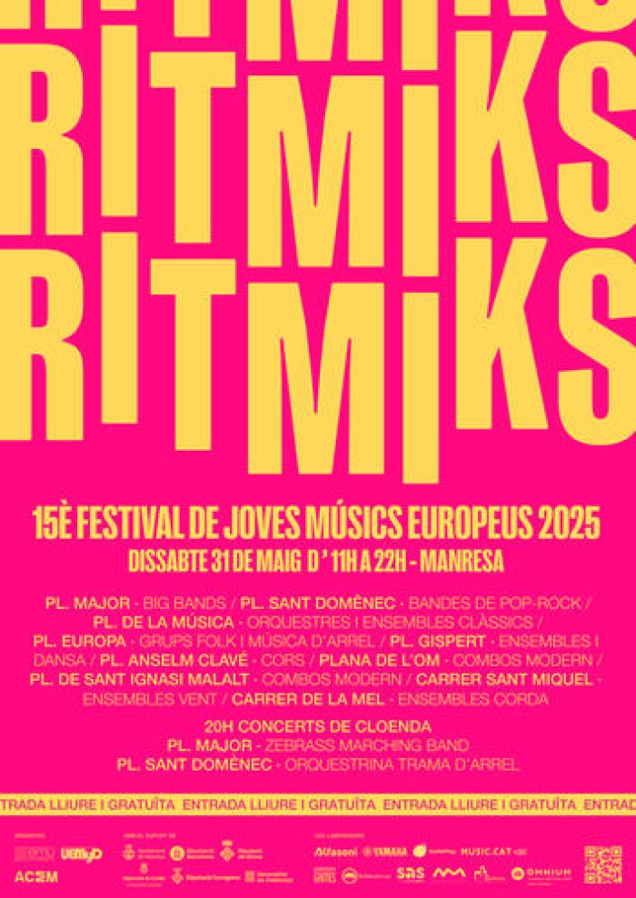 La cloenda del festival RITMIKS portarà 2.500 joves músics de tot Europa i un centenar de concerts a Manresa, el 31 de maig