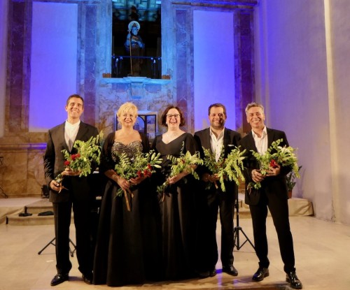 El quartet vocal format per Mireia Pintó, Marta Mathéu, Roger Padullés i Joan Martín-Royo, en concert la tarda de diumenge al Teatre Conservatori