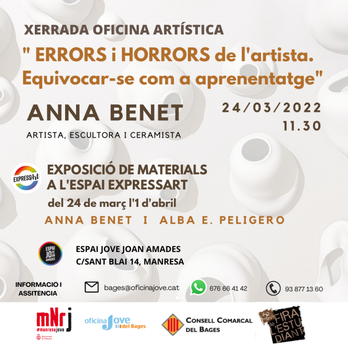 L'Espai Jove Joan Amades exposarà les obres de dues escultores manresanes per l'Oficina Artística, dins el marc de la Fira de l'Estudiant