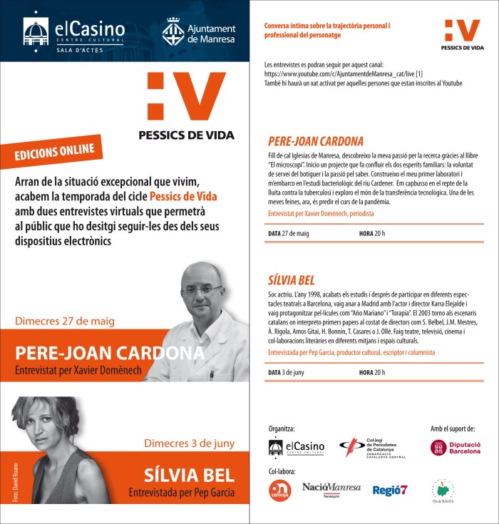 El científic Pere-Joan Cardona i l'actriu Sílvia Bel, convidats de l'edició virtual del cicle Pessics de Vida 