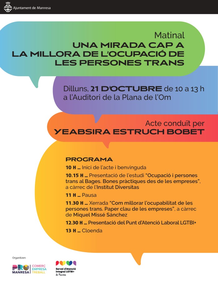 L'Ajuntament de Manresa organitza una matinal sobre bones pràctiques d'ocupabilitat de les persones trans